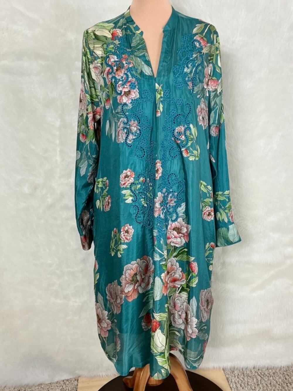 Johnny Was Romano Flower Viorel Green Floral Embroidered Long Sleeve Dress XL